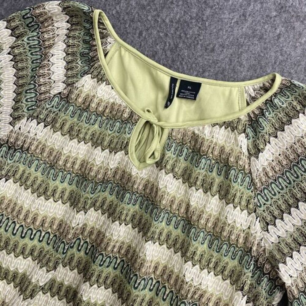 New Directions‎ XL Tunic Stretch Waist Top Boho Striped Chevron Crochet